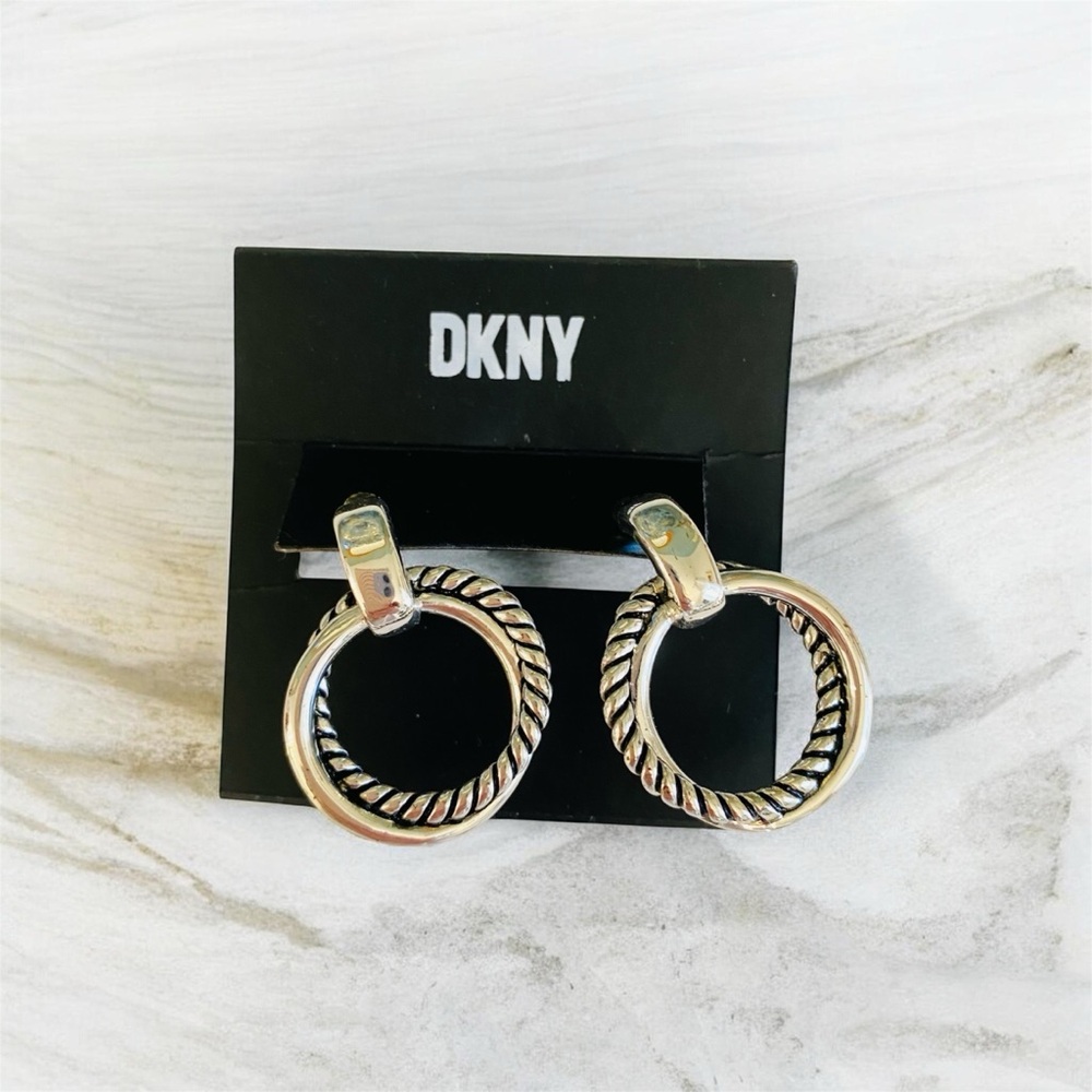 DKNY Twisted Sterling Silver Hoop Earrings